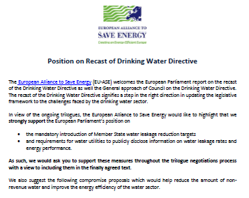 Businesses position on recast of Drinking Water Directive