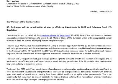 Businesses call for prioritization of energy efficiency investments in ERDF and Cohesion Fund (CF) Regulation