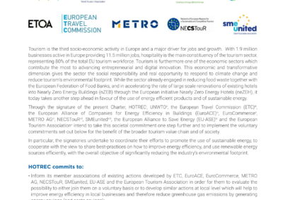 HOTREC Sustainability Charter: Promoting the use of sustainable energy and improving Energy Efficiency in the Hospitality sector