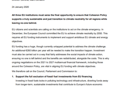 Open letter from the Coalition for Higher Ambition on Cohesion Policy
